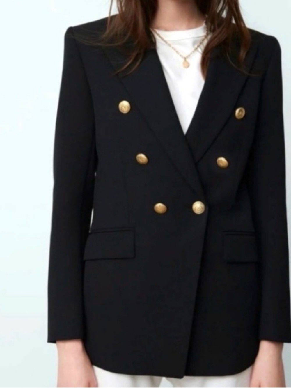 Zara Black Double-Breasted Blazer with Gold Buttons Size L